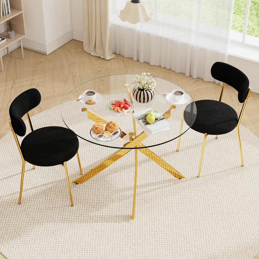 36" Round Dining Table Set for 2, Small Round Kitchen Table with 2 Boucl...