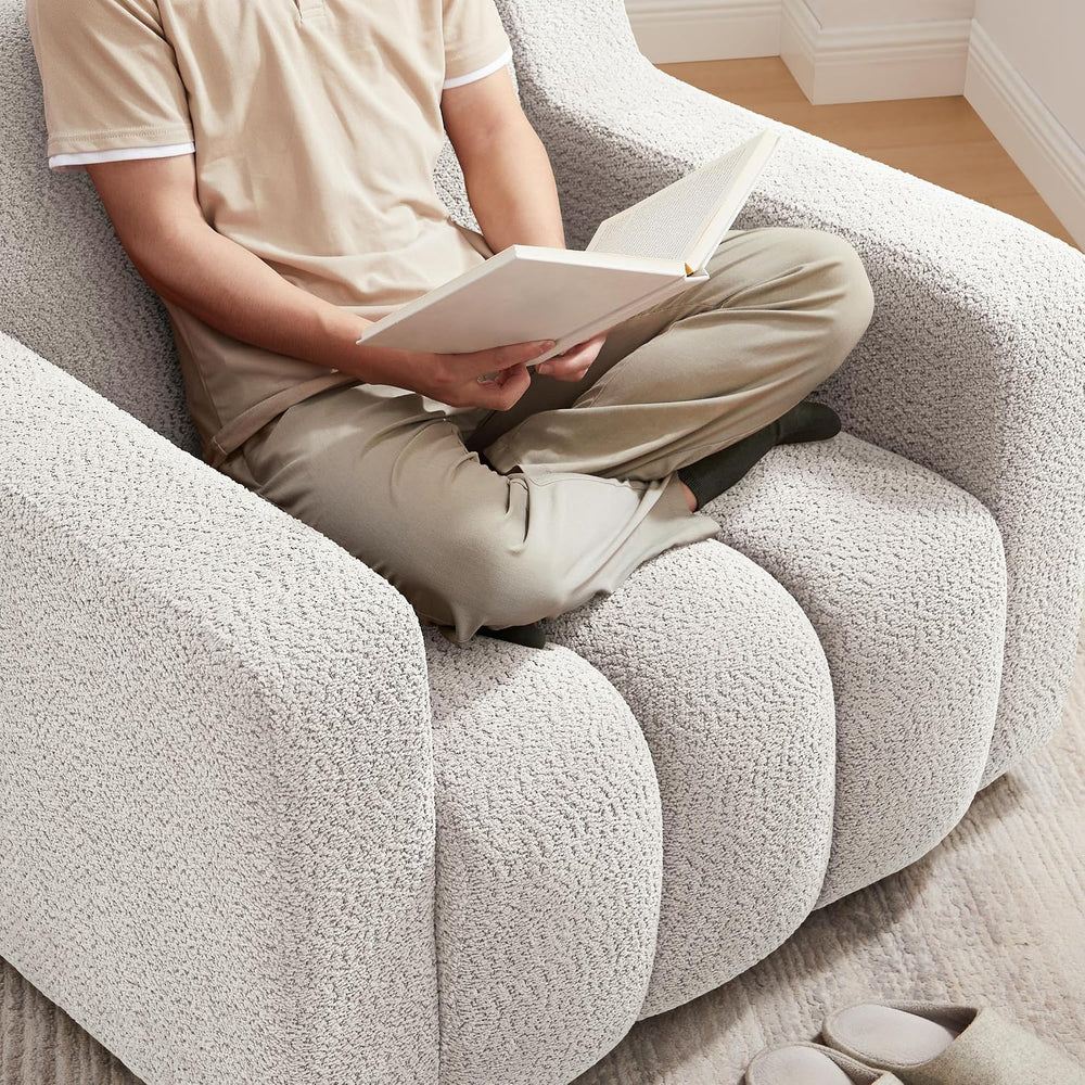 VANOMi Oversized Accent Chair, Modern Living Room Chairs, Boucle Khaki