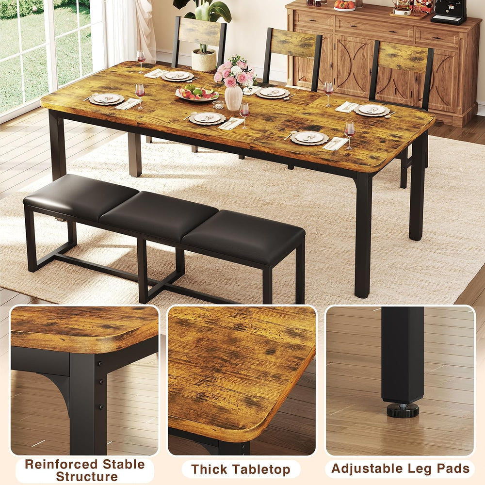 5-Piece Dining Table Set for 6, 63'' Long Kitchen Table Cushion Chair...