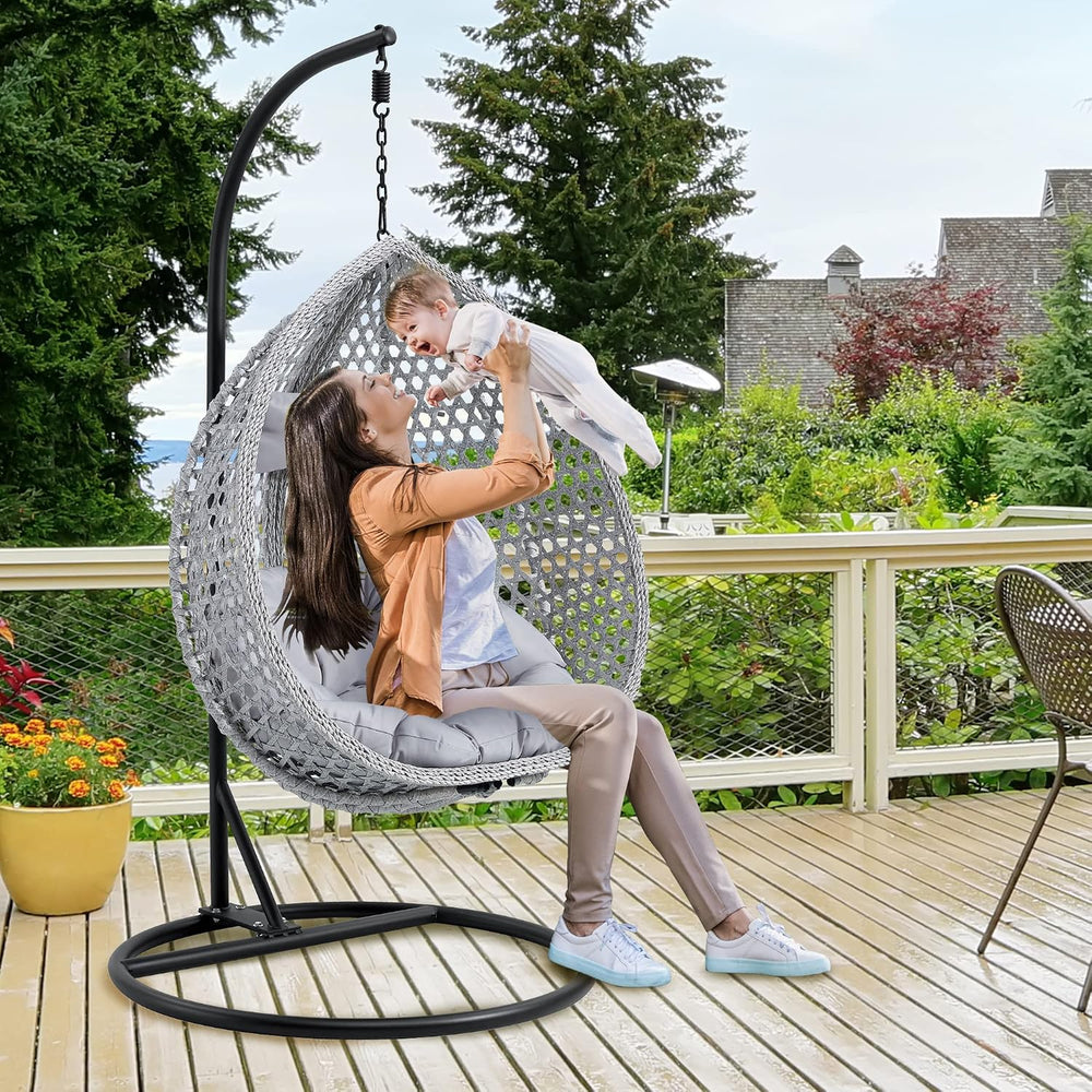 Hanging Egg Chair with Stand & Cushions, Outdoor and Indoor Hammock Ratta...