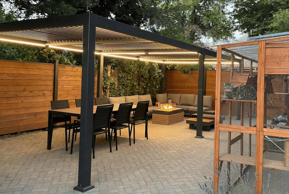 PURPLE LEAF 92KS Louvered Pergola 11.5' x 23.5' with LED Strip Light,...