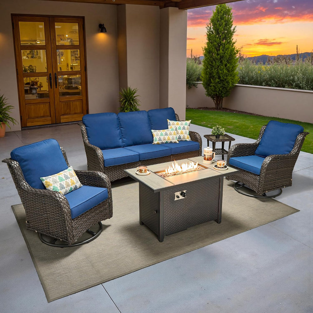 ovios 5-Piece Patio Furniture Set with Swivel Chairs Side Table, Outdoor Wick...