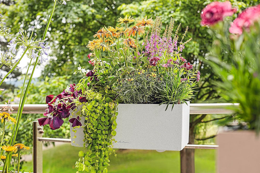Lechuza BALCONERA Stone 50 Quartz White, Self-Watering Window Box (Railing Pl...