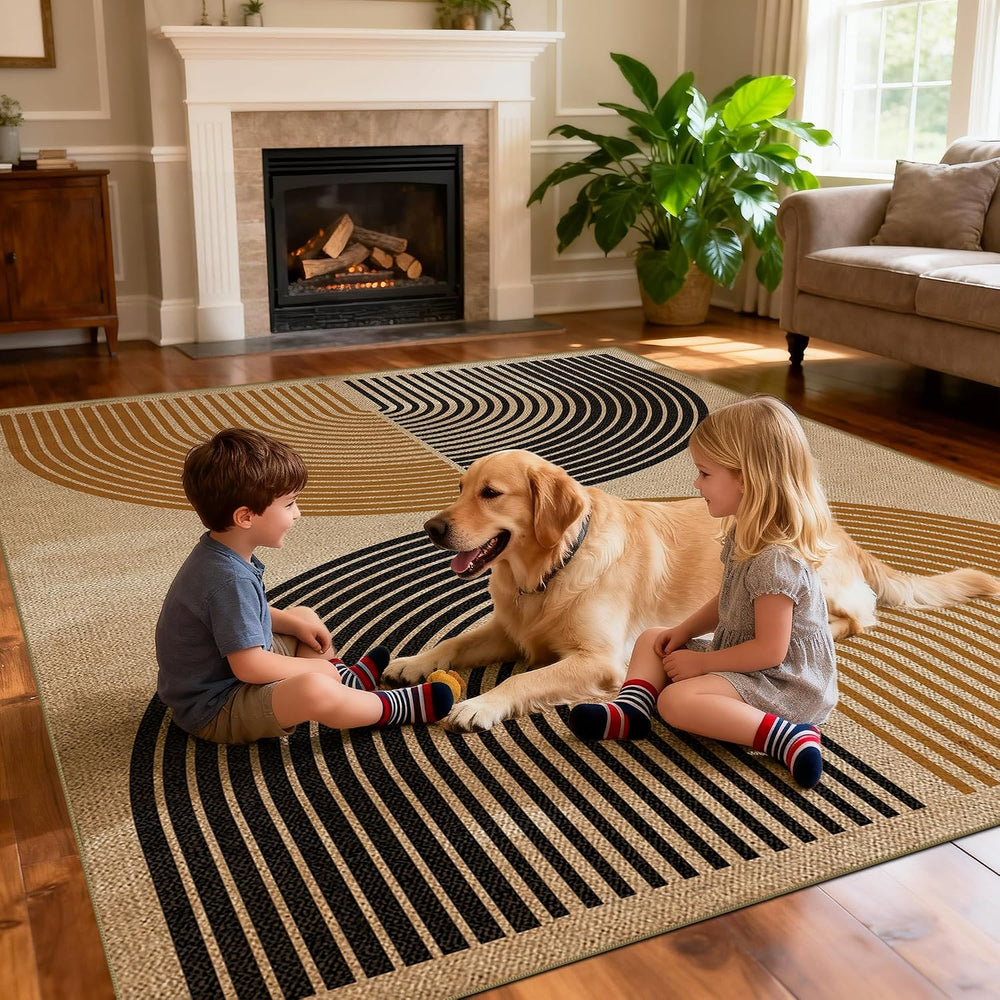 Washable 5x7 Modern Rainbow Easy Jute Indoor Outdoor Rug for Living Room
