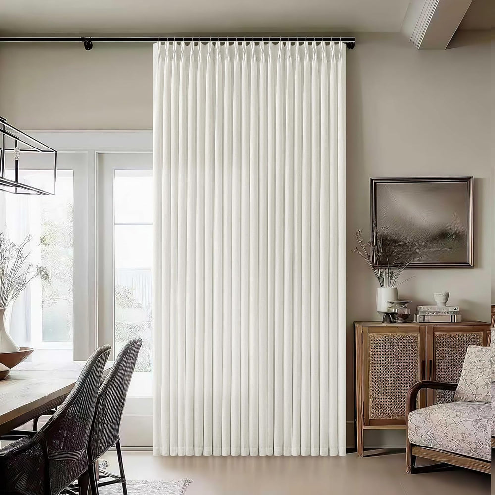 Natural Beige Semi Sheer Pinch Pleated Linen 70 Inch Extra Wide Curtains