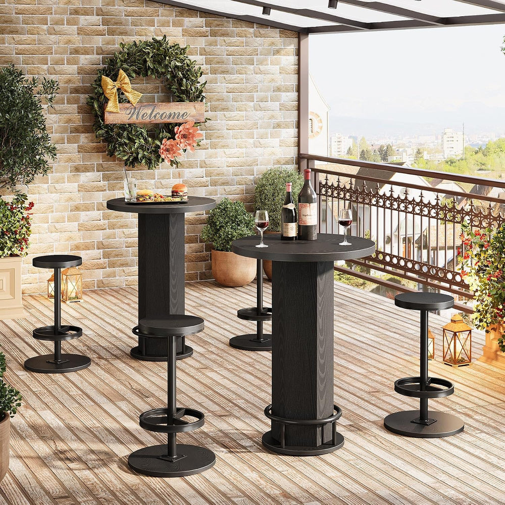 Tribesigns Round Bar Table Set of 2, Industrial Bistro Sets with 2 barstools,...