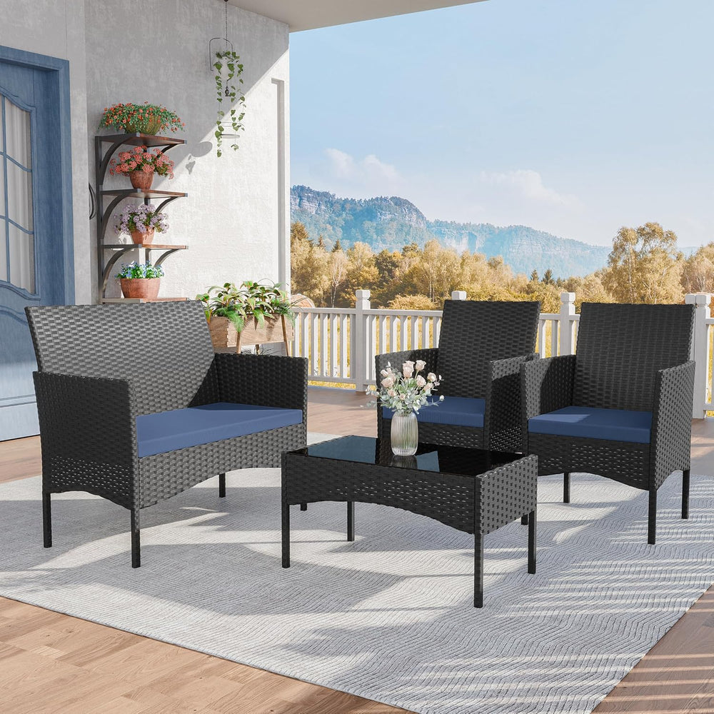 Kurapika Patio Furniture Set 4 Pieces Outdoor Wicker Rattan Chairs Conversati...