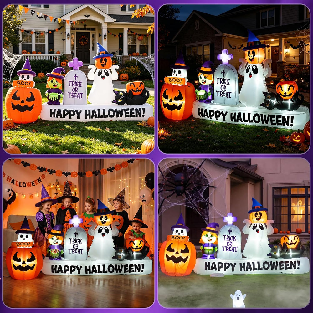 9 FT Long Halloween Animated Ghost Pumpkin Witch Tombstone Cat Inflatables