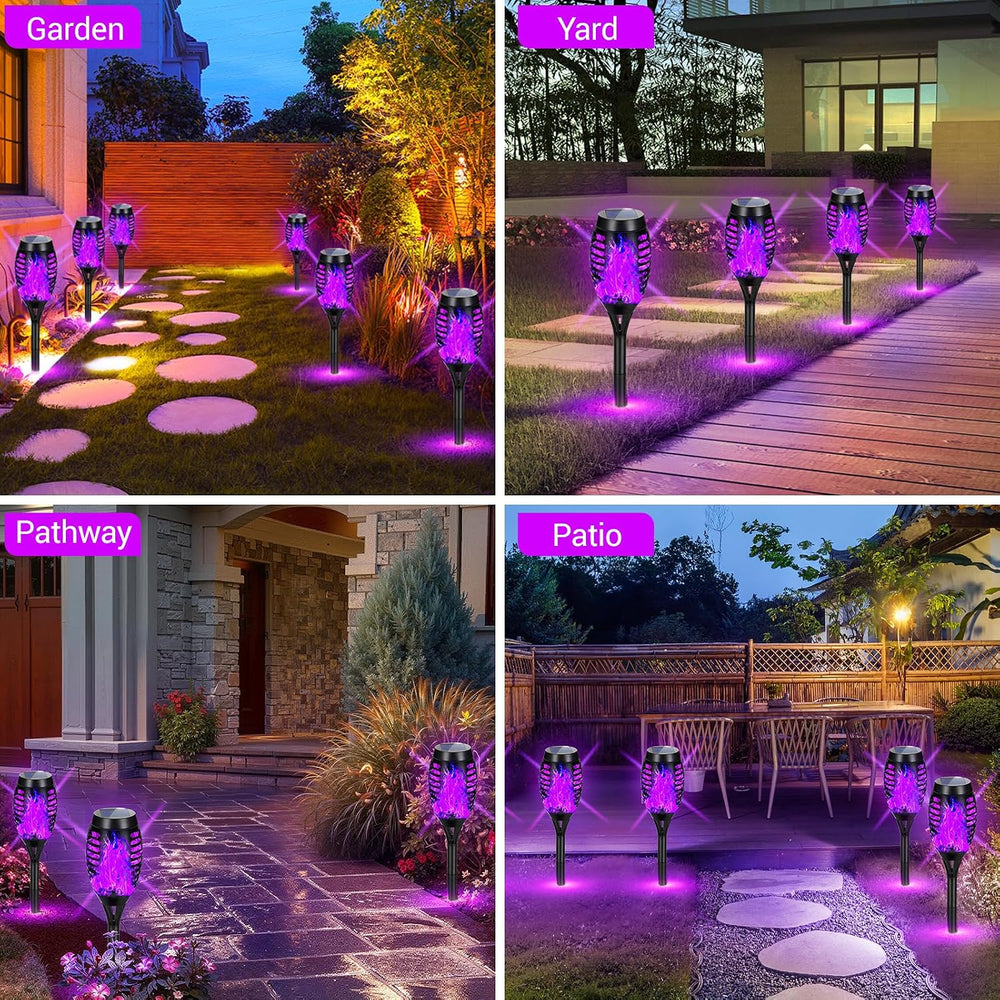 Purple Halloween Solar Lights Outdoor with Flickering Flame, 10 Pack