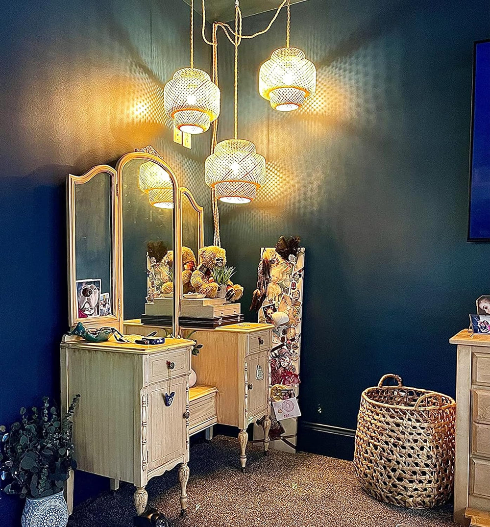 Plug in Pendant Light Rattan Hanging Lights with Plug in Cord Bamboo Hanging ...
