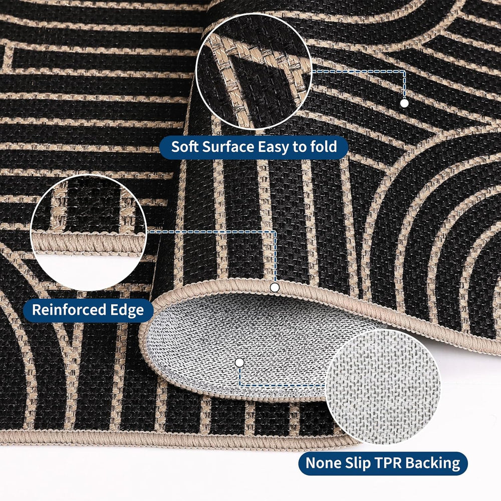 Garvee Outdoor Patio Rug 9x12 Easy Jute Geometric Living Room Rug, Black