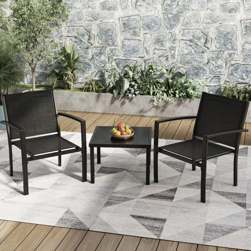 Greesum 3 Pieces Patio Furniture Set Outdoor Conversation Textilene Fabric Ch...