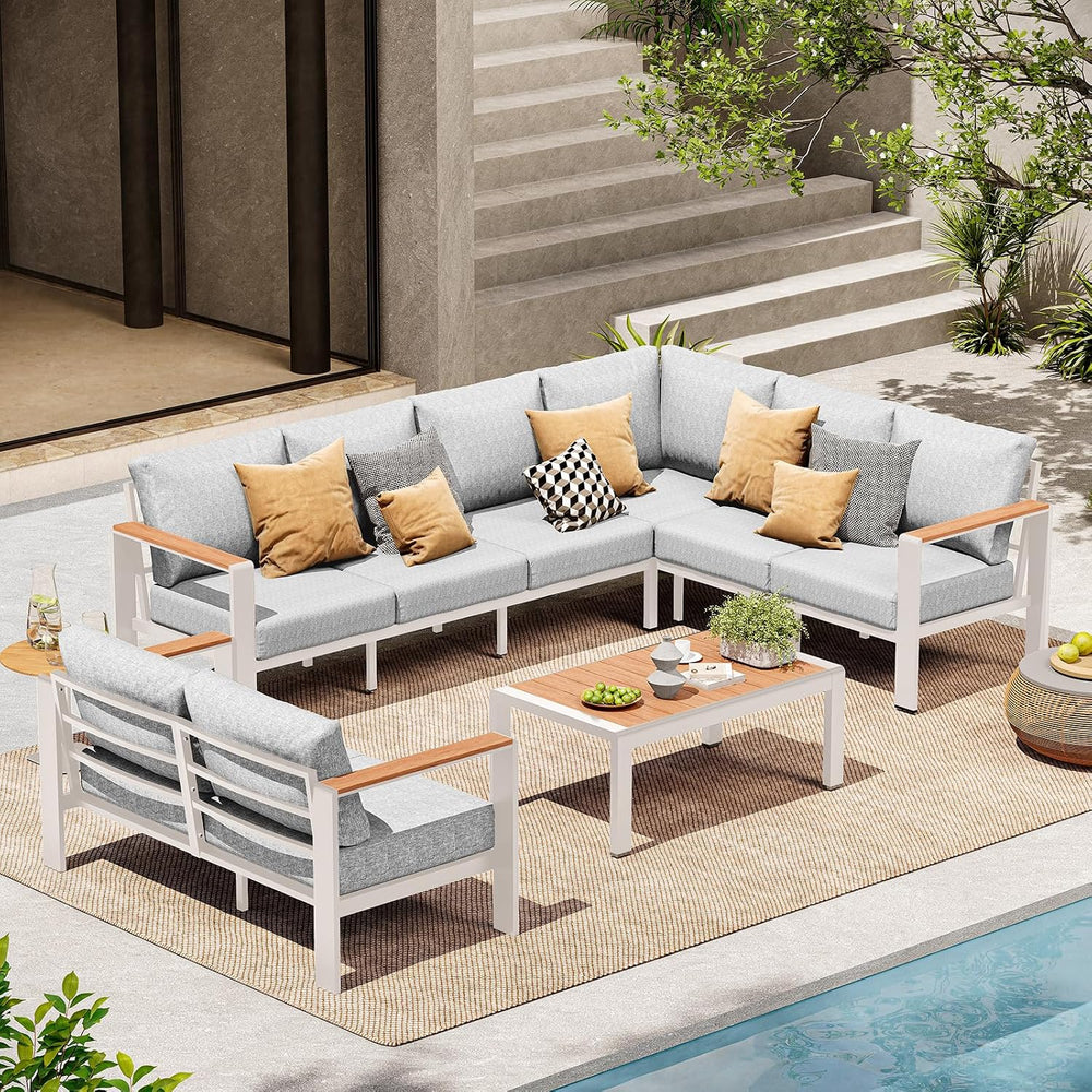 Aluminum Outdoor Patio Furniture Set 8 Seats, Outdoor Sectional Corner Sofa, ...