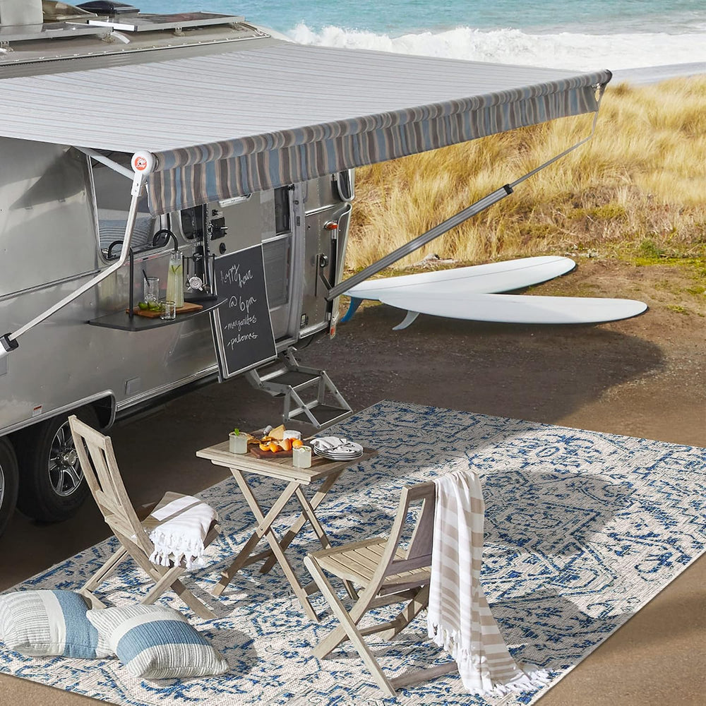 JONATHAN Y Boho Medallion Indoor Outdoor Area Rug 9X12 Navy/Gray, Estrella Te...
