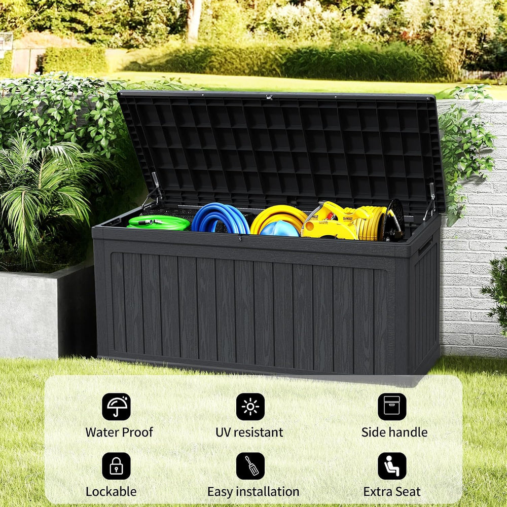 320 Gallon Waterproof Outdoor Storage Box, Lockable Patio Deck Boxes With Han...