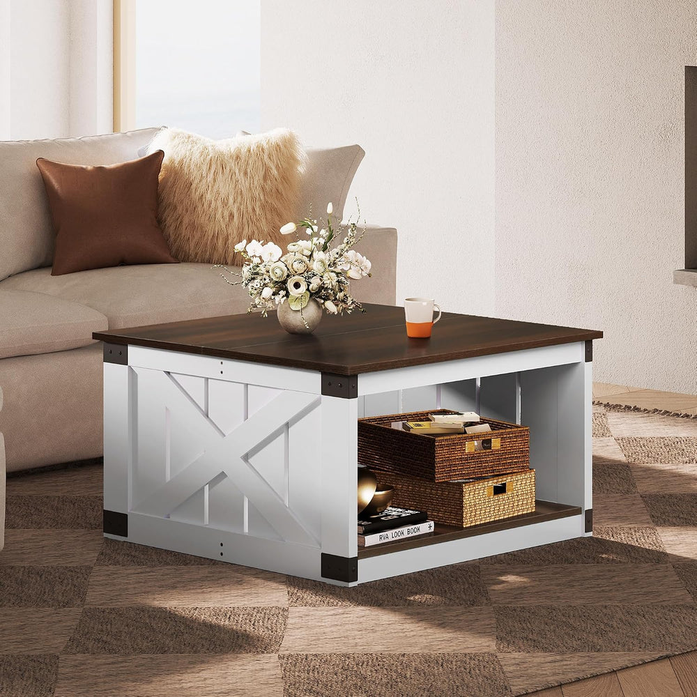 WLIVE Coffee Table, Farmhouse Coffee Table with Open Storage, 31.5" Wood...