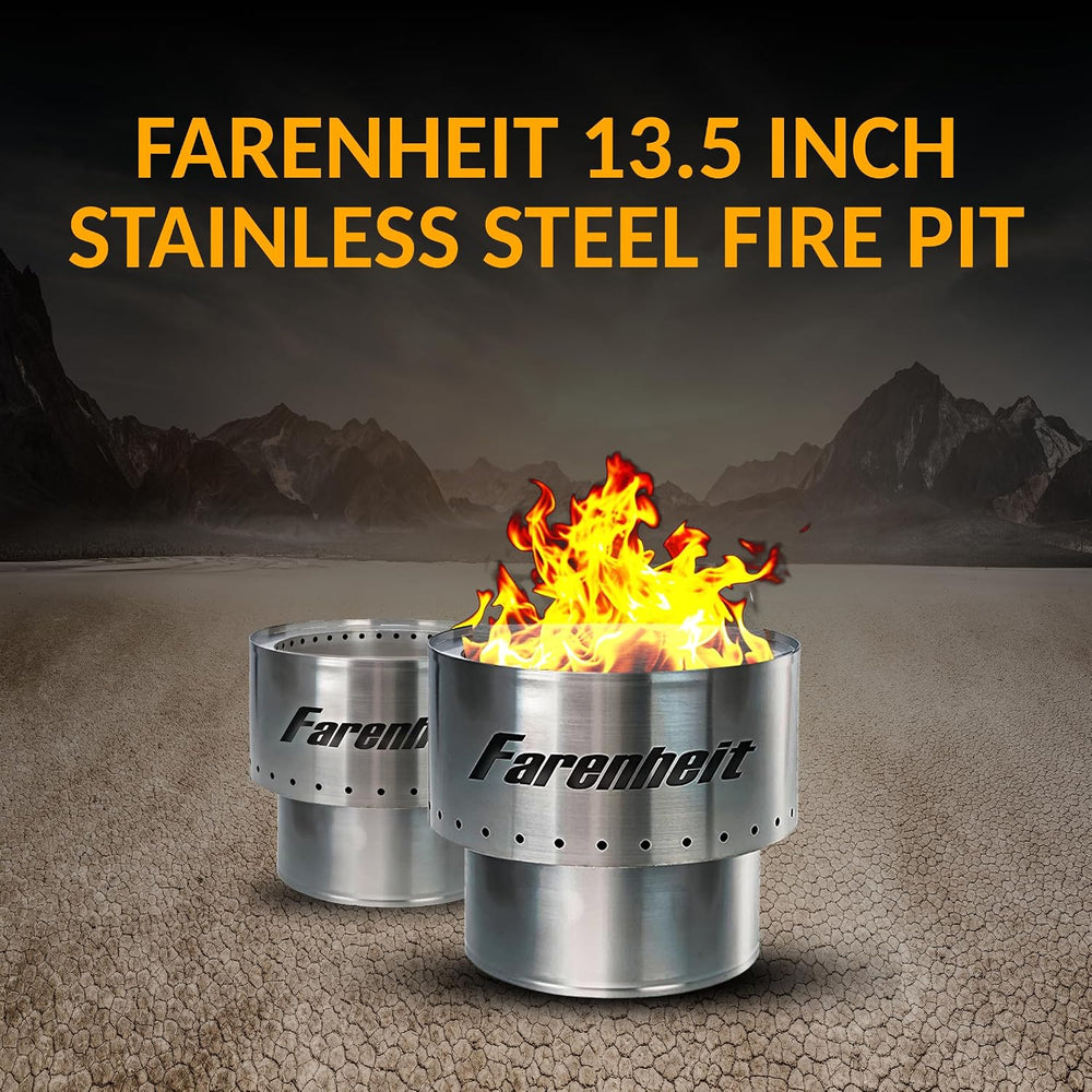 Farenheit 13.5" Stainless Steel Smokeless Fire Pit | Portable Outdoor Wo...