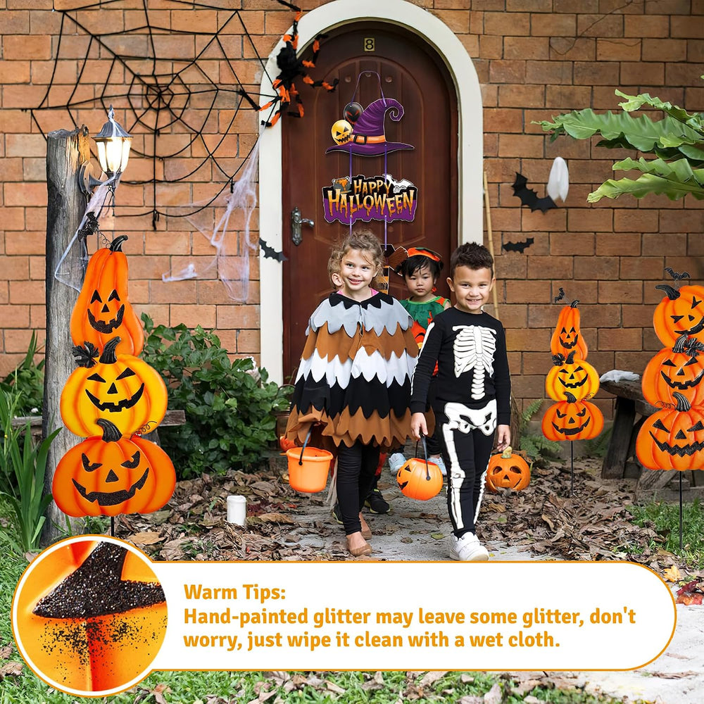 Halloween Metal Pumpkin Yard Stakes, Detachable and Stackable Pumpkin Signs G...