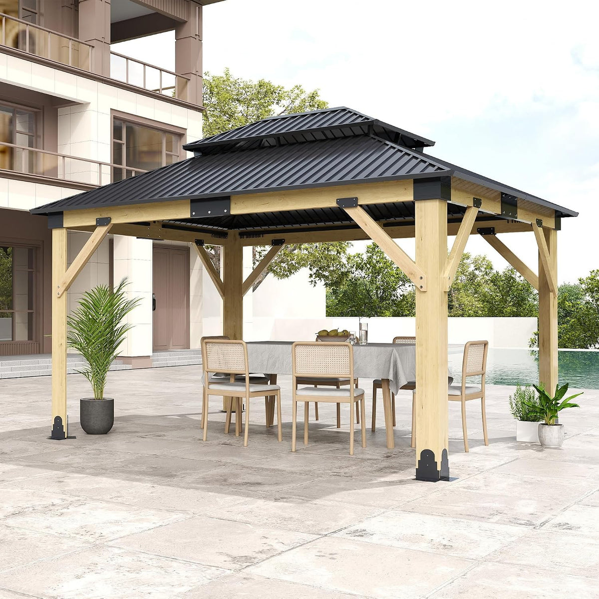 11x13ft wood gazebo, outdoor wooden gazebo with glavanized shown in use