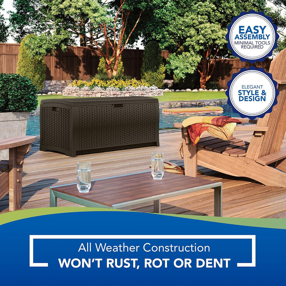Suncast Outdoor Storage Box - 73 Gallon Mocha Brown Deck Box for Patio, weath...