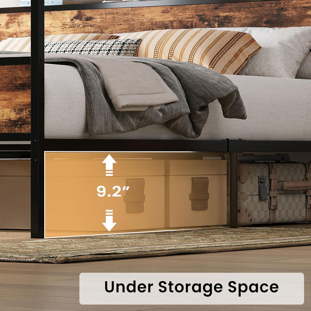 LIKIMIO Canopy Bed Frame King with Storage Headboard & Charging Station, ...