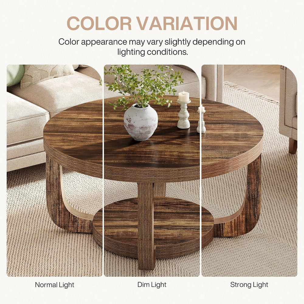 Tribesigns Round Coffee Table, 2-Tier Circle Coffee Table with Storage, Moder...