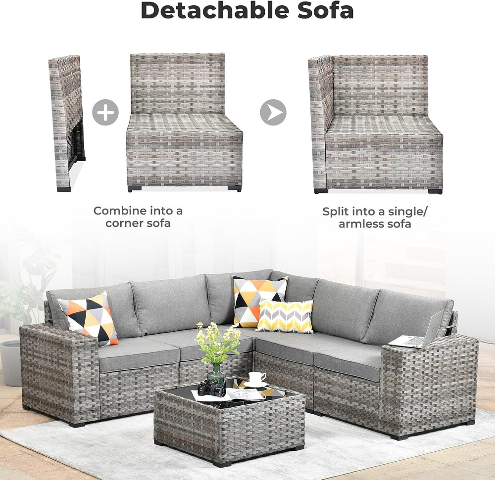 ovios 6 Pieces Patio Furniture Set, Outdoor Wicker Sectional Sofa with Coffee...