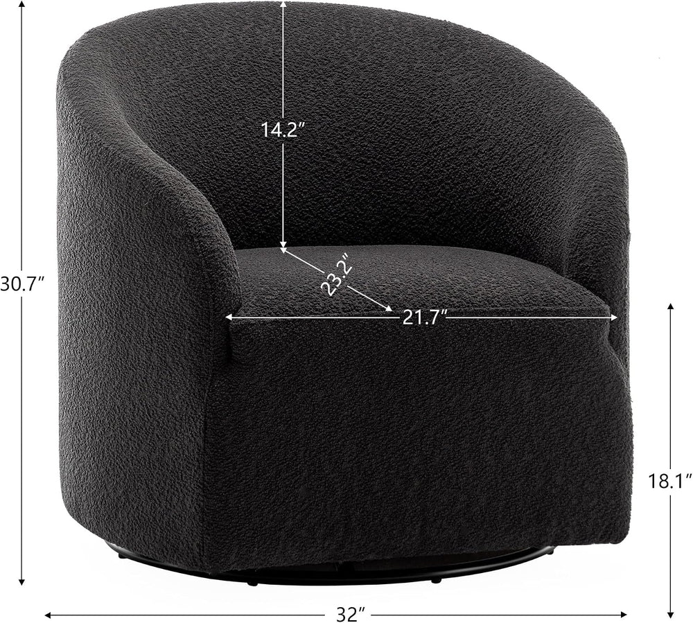 KINWELL 32" Wide No Assembly Boucle Swivel Barrel Chairs Set of 2, Black