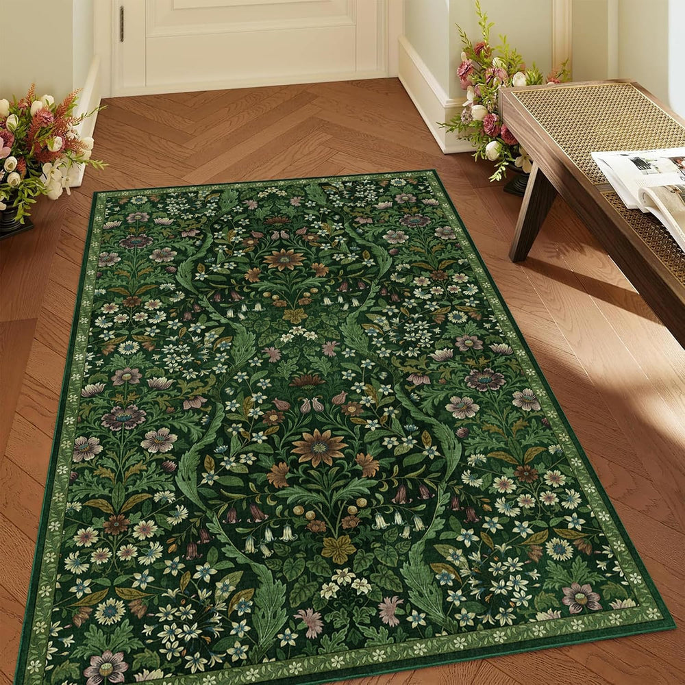 3x5 Floral Area Rug Soft Low Pile Boho Carpet for Living Room