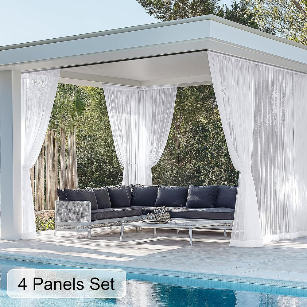 RYB HOME 4 Panels White Sheer Outdoor Curtains for Patio Waterproof