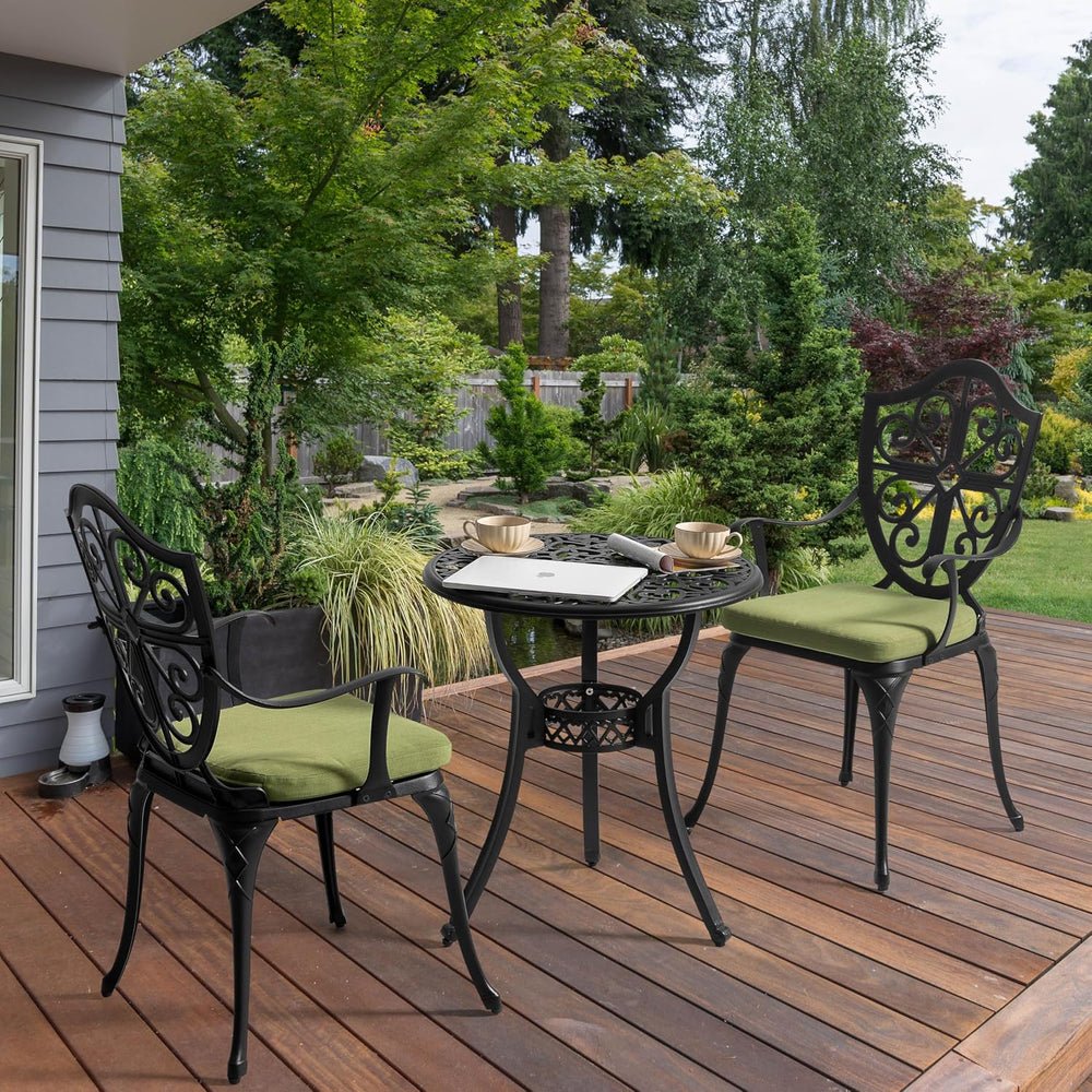 NUU GARDEN Outdoor 3-Piece Bistro Set with Cushions, Round 24 Inch Cast Alumi...