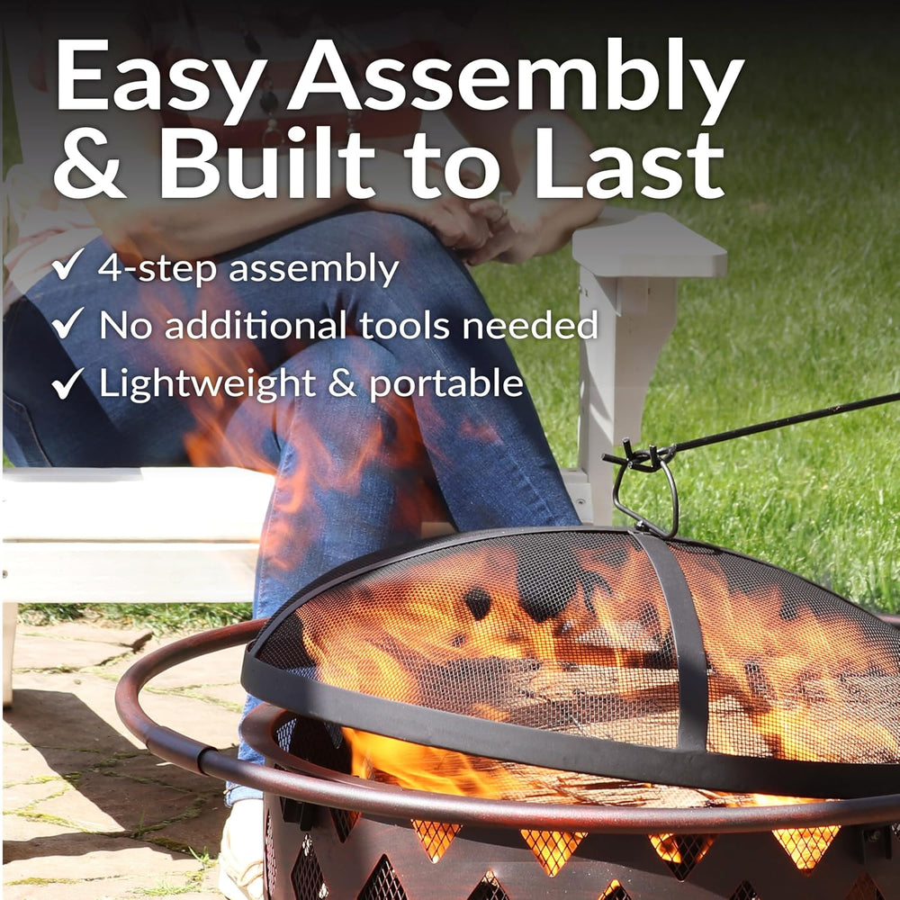 Sunnydaze Crossweave 30" Small Outdoor Fire Pit, Wood Burning, Round