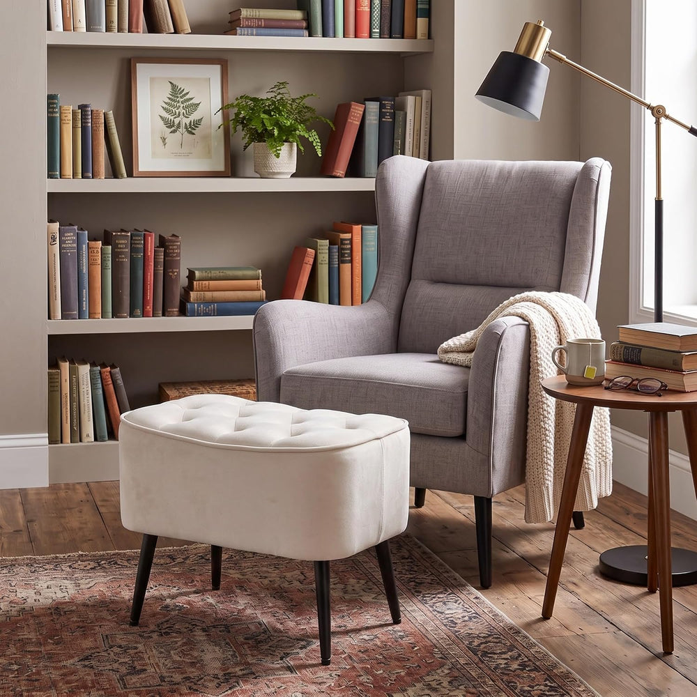 BIRDROCK HOME Tufted Curve Ottoman Velvet Foot Stool - Modern Upholstered Pad...
