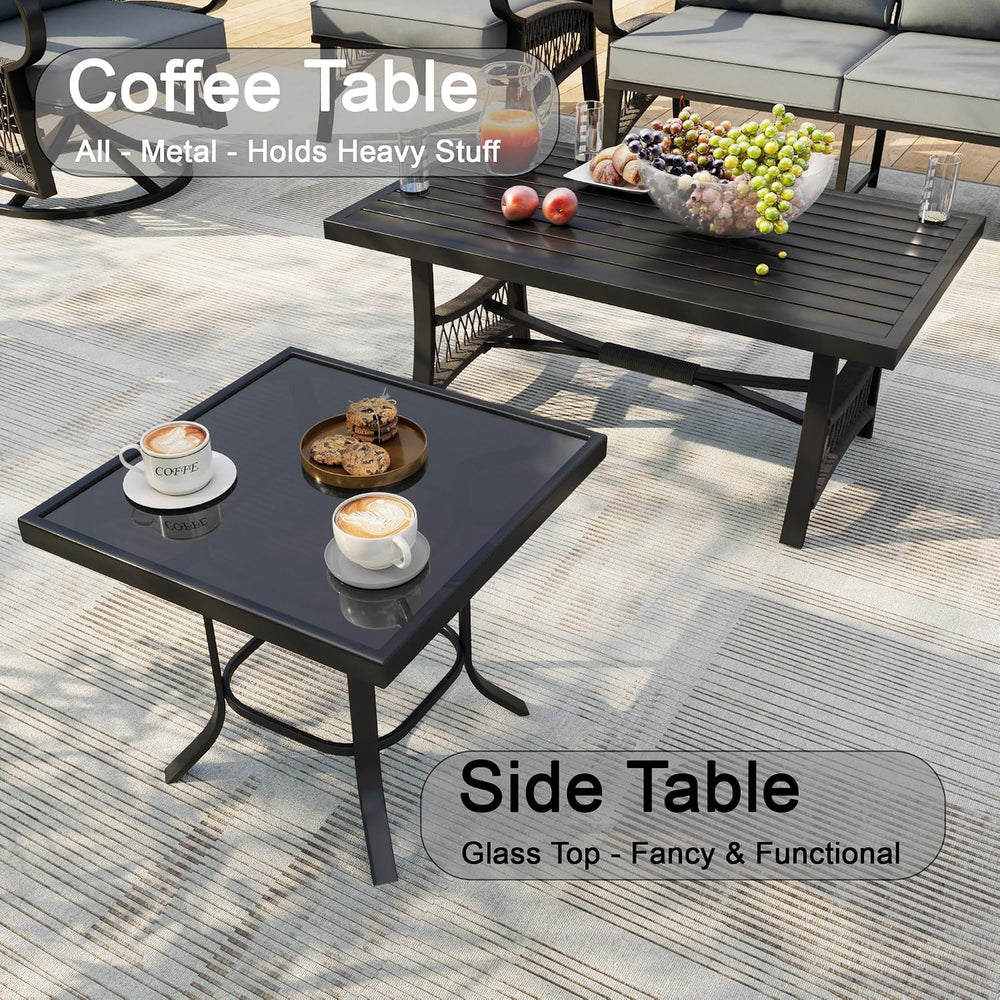 5 Pieces Patio Conversation Sets, All Weather Metal Outdoor Furniture Set Inc...