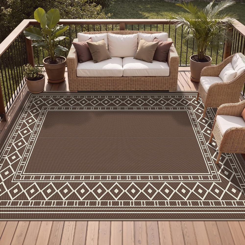 GENIMO Outdoor Rug, Waterproof Plastic Rugs for Patio, 9'x12' Coffee ...