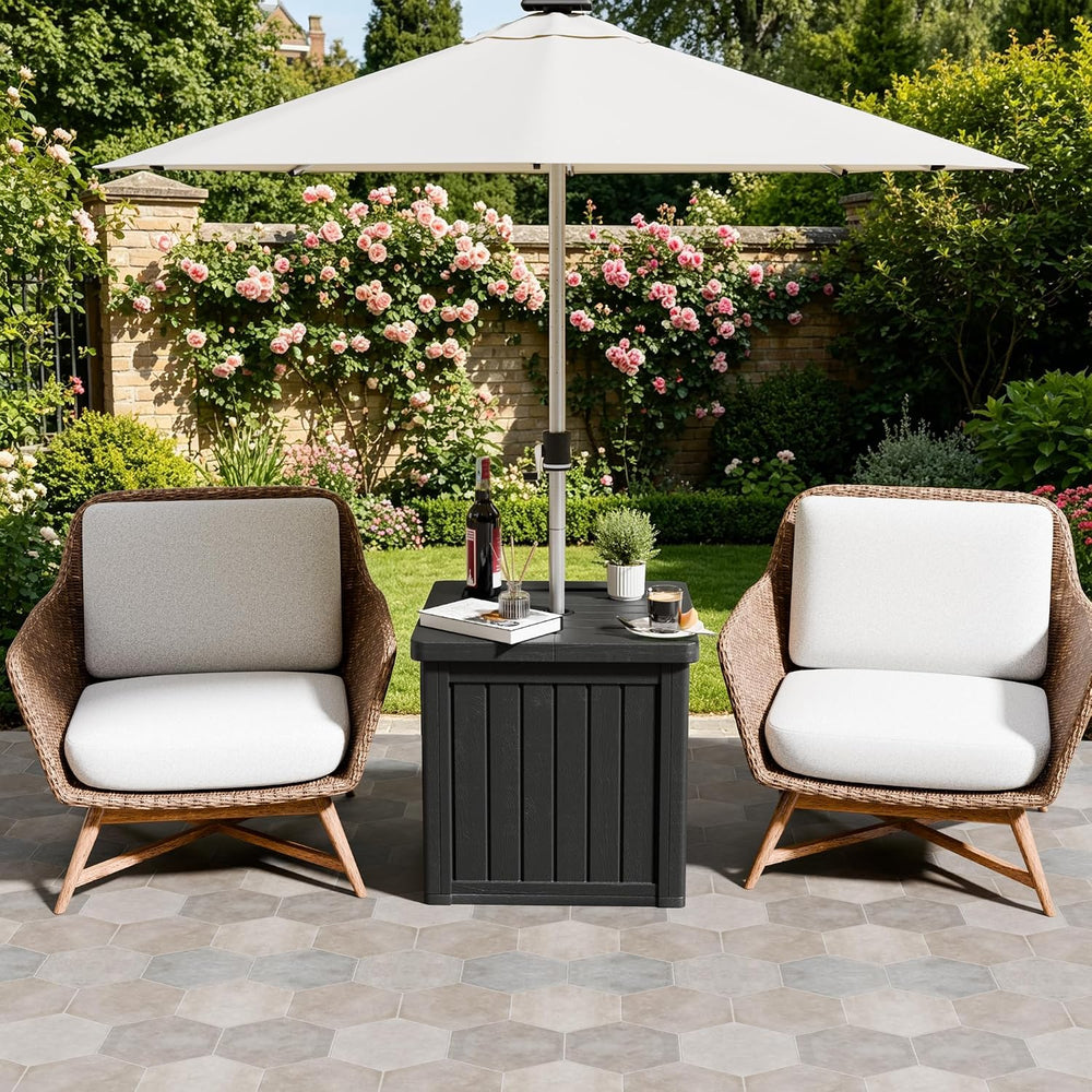 Patio Umbrella Base with 1.5" Hole, Outdoor Side Table, Planter Box, Black