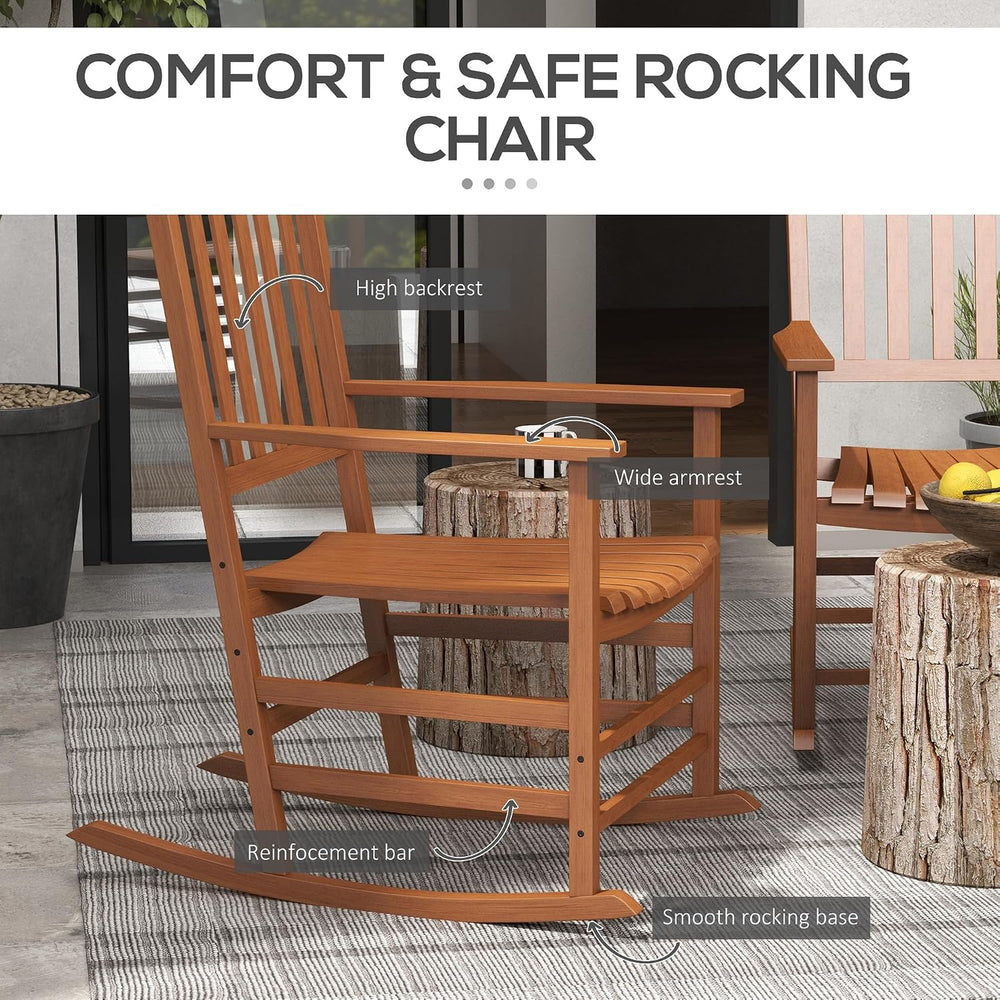 Outsunny Outdoor Rocking Chair Set of 2 High Density Wooden Rocker Teak
