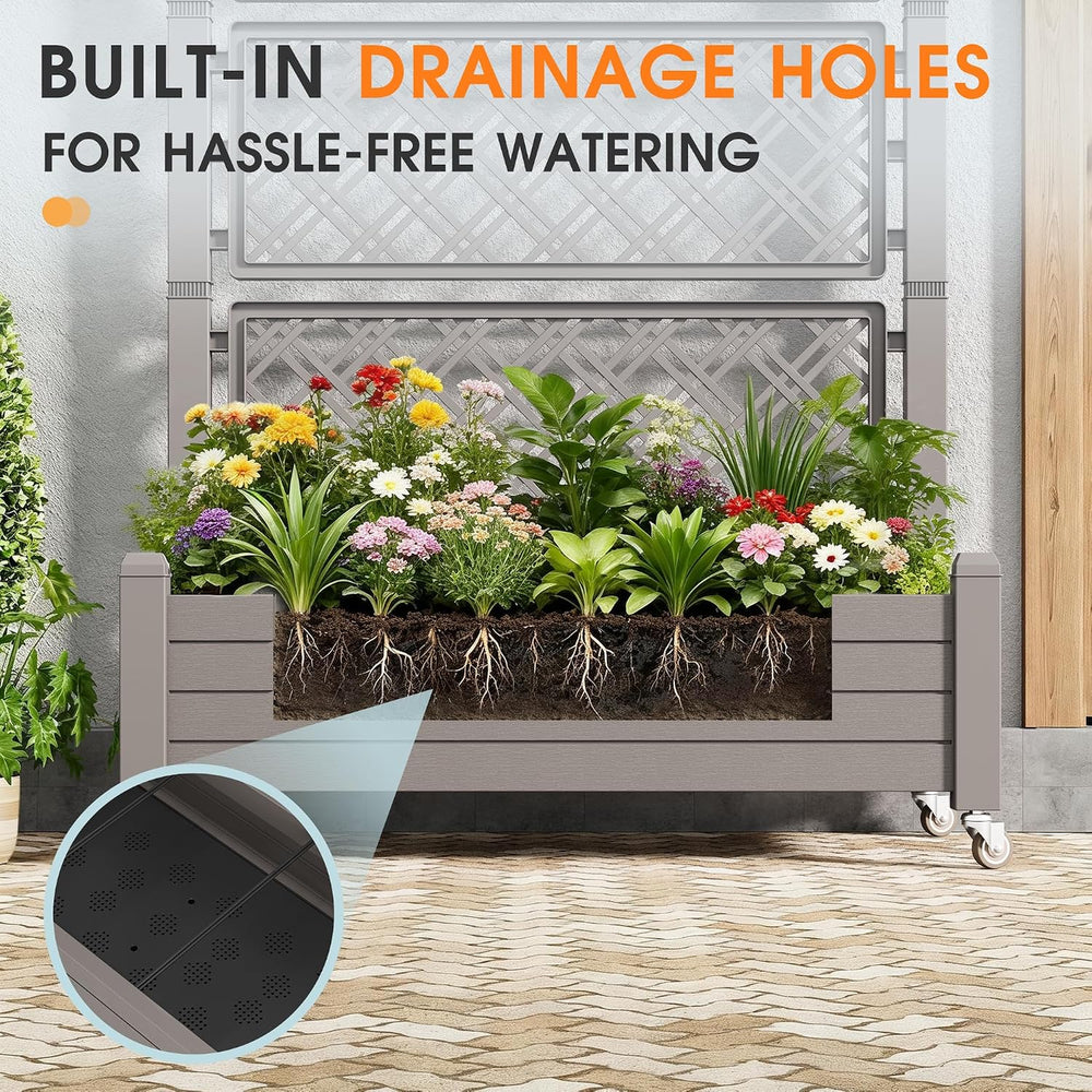 Elevated Raised Garden Bed with Wheels,Planter Box,Gray-61.2" h