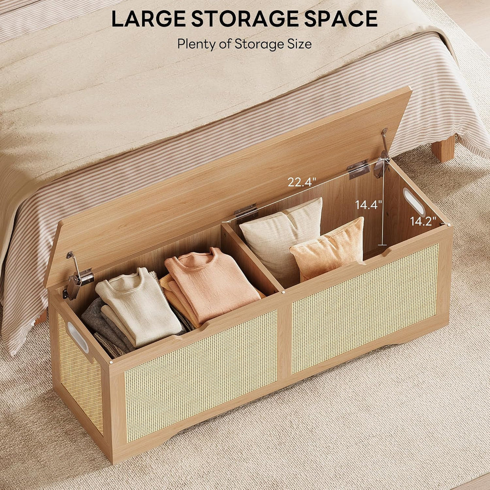 LIKIMIO 47.2" Rattan Storage Ottoman Bench Chest, Rustic Wood