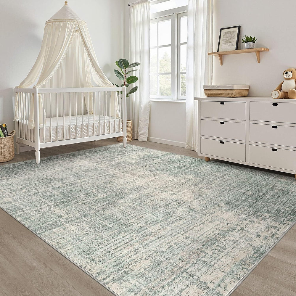 LOONGRUG 10x14 Area Rugs Washable Neutral Modern Living Room Rug Sage Green