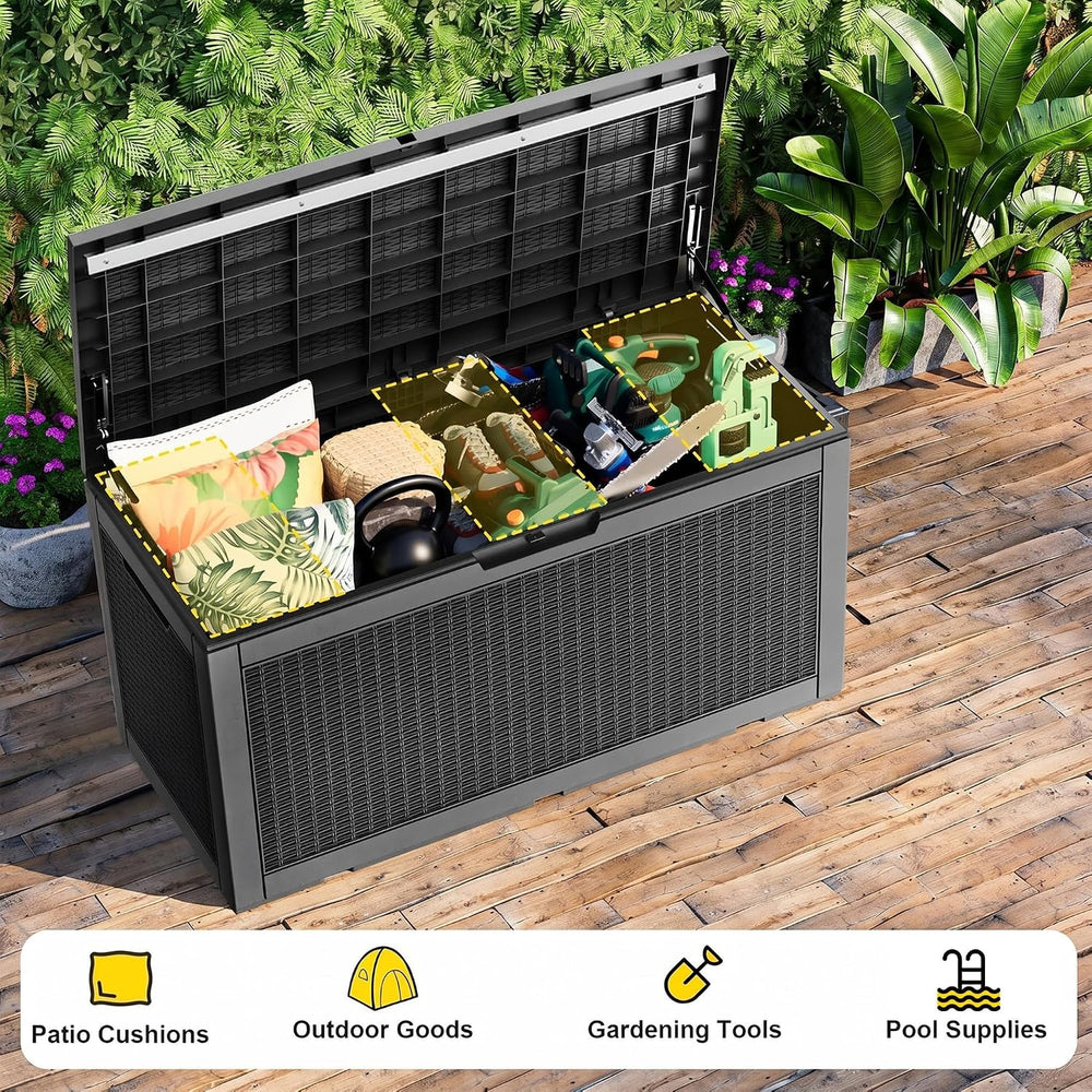 200 Gallon Resin Deck Box, Lockable Waterproof UV‑Resistant Outdoor Storage O...