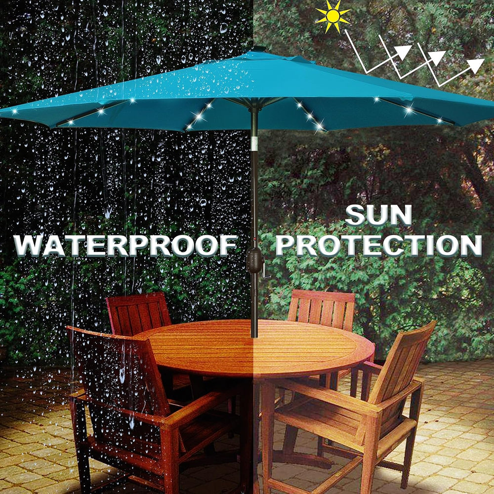 Blissun 9 ft Solar Umbrella 32 LED Lighted Patio Umbrella Table Market Umbrel...
