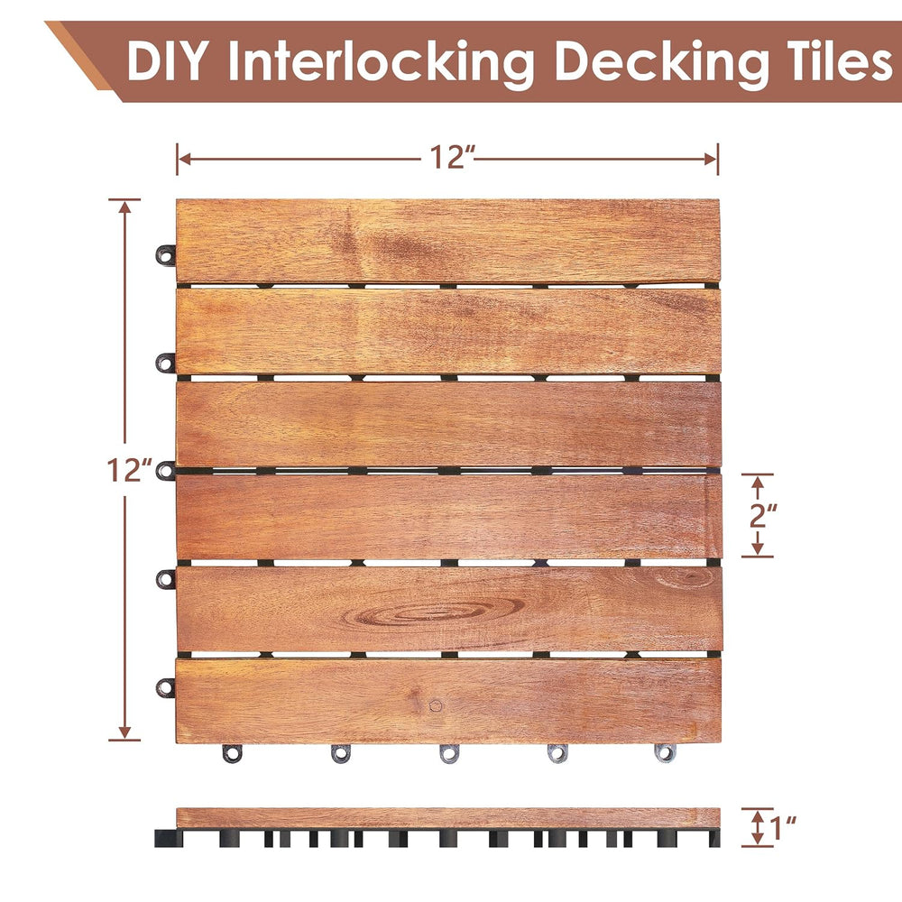 PrimeZone 27 PCS Solid Acacia Wood Interlocking Patio Deck Tiles Outdoor