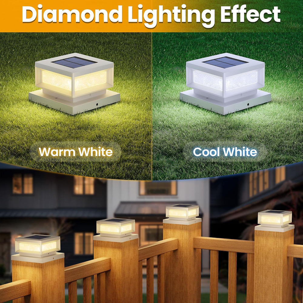 Mlambert 8 Pack Solar Post Lights, 4x4 6x6 Wood/Vinyl Fence Cap, White