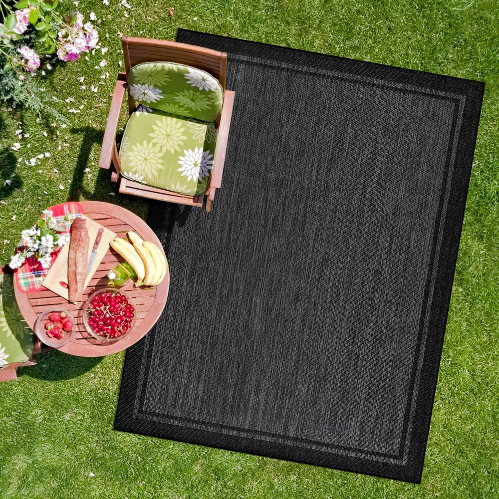CAMILSON Indoor Outdoor Rug, 8x10 Bordered Dark Gray Black Modern Area Rugs f...