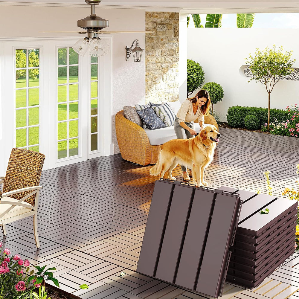 Goovilla Plastic Interlocking Deck Tiles, 9 Pack, 12"x12" Each, Dar...