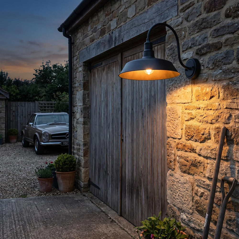 mirrea Farmhouse Outdoor Gooseneck Barn Wall Light, Matte Black, 14", 2 ...