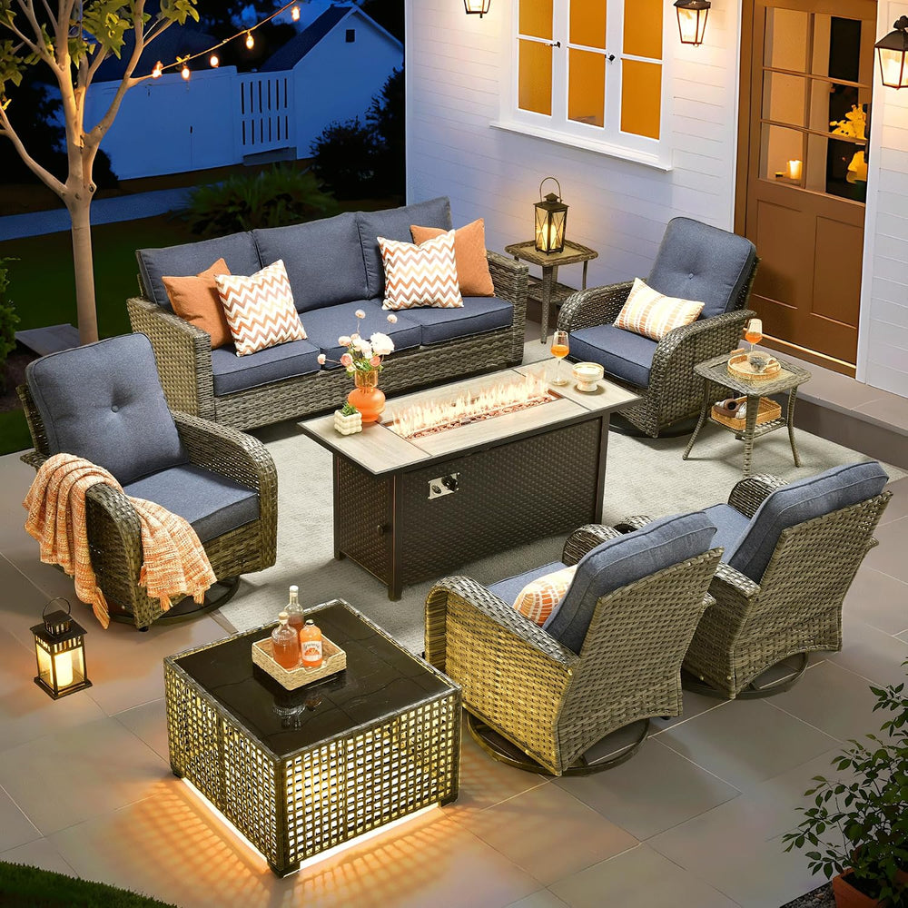 ovios 9 Pieces Patio Furniture Set, Outdoor Wicker Sofa Couch with Swivel Gli...