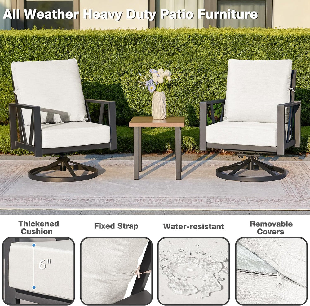 Patio Swivel Rocking Chairs Set of 2 with 6 Inch Cushion,White