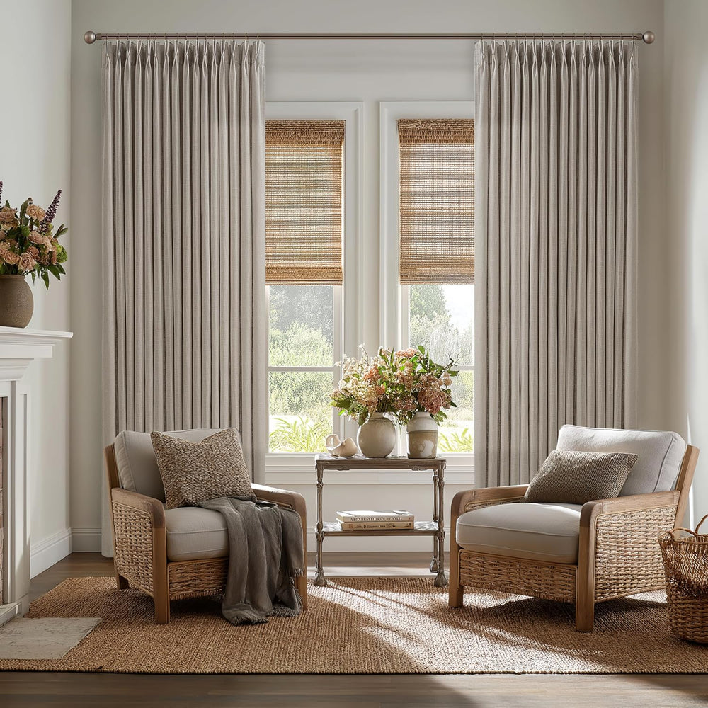 Taupe Pleated Linen Light Filtering Curtains 102 Inches Long 50 Inch Wide